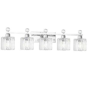 Imagem de Lxybcce Luminária De Banheiro Com 5 Luzes, Cristal Moderna, Luzes Cromadas, Luminárias Acima Do Espelho, Parede Para Armário Sala Estar, Varanda, Quarto