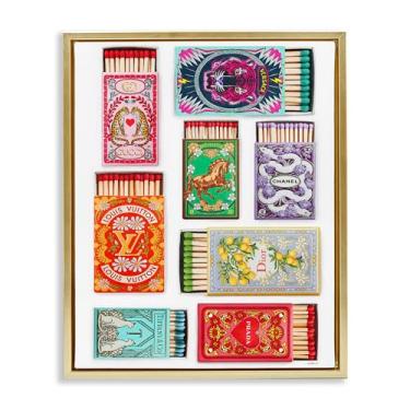 Imagem de Stupell Industries Iconic Fashion Brands Matchboxes Gold Framed Floater Canvas Wall Art Design por Amanda Greenwood, 17 x 21