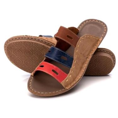 Imagem de Sandália Rasteirinha Feminina Em Couro Rasteira Confortável Colorida -