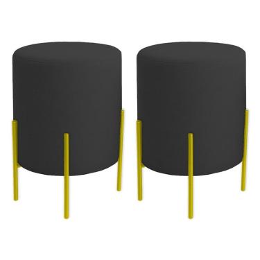 Imagem de Kit 2 Puffs Orgânicos Boucle Thor Com Pés De Ferro Dourado - 7 Decor Preto