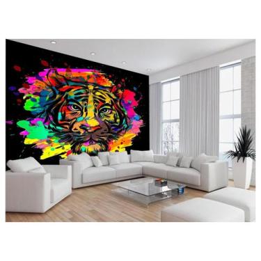 Imagem de Papel De Parede 3D Animais Tigre Rosto Arte Cor 3,5M Anm563 - Você Dec