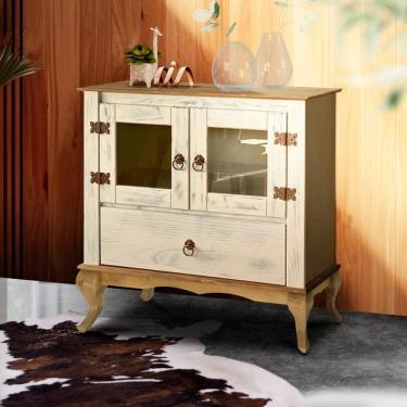 Imagem de Aparador Rústico Madeira Maciça 2 Portas Vidro Branco Garapa D120 Denk