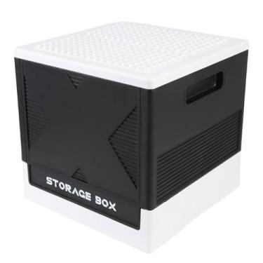 Imagem de Asixxsix Caixa para armazenamento de brinquedos, Organizador de blocos de montar dobrável e empilhável 37L com tampa, Recipiente de armazenamento PP com placa de base de construção (Preto)