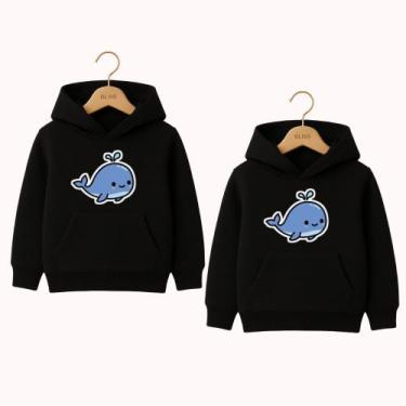 Imagem de Moletom Infantil Canguru Irmãos Estampa Baleinha Azul Fofo Infanto Juv