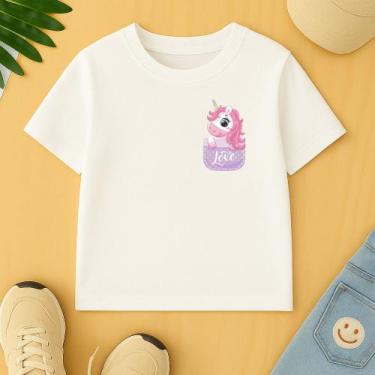 Imagem de Camiseta Infantil Feminina Country Estampa Unicornio no Bolso 026 Meni