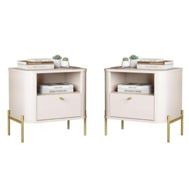 Imagem de Conjunto Mesa De Cabeceira Malta Off White Dourado