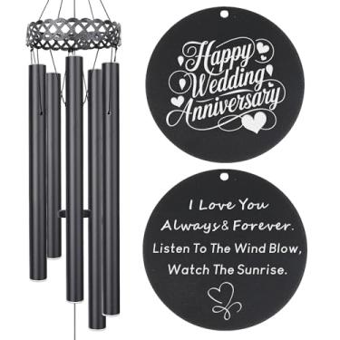 Imagem de Kullder Sino de vento - grande, preto, casamento moderno de alumínio para marido/esposa, dia dos namorados, 5 tubos, 78,7 cm