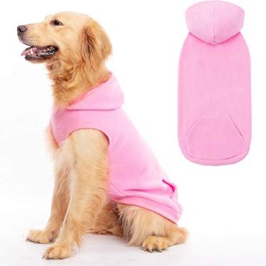 Imagem de Moletom com capuz de lã para cães com bolso, colete de primavera para clima frio com anel, rosa claro 2GG