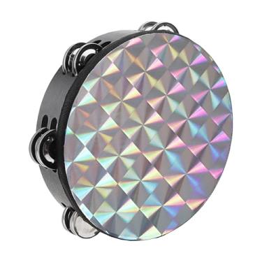 Imagem de OriGlam Pandeiro radiante com jingles de fileira dupla, pandeiro refletivo de tambor portátil, instrumento musical de percussão de bateria para adultos igreja KTV festa dança (20 cm)