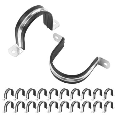 Imagem de JDHGSHL Alça de tubo rígido reforçada de 5 cm, 20 peças, 2 furos, suporte em U, braçadeira isolada acolchoada de borracha, braçadeiras de correia de conduítes para fixação de tubos em várias