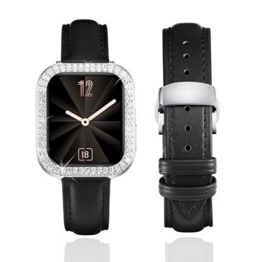 Imagem de BINLUN Pulseira de couro feminina de couro compatível com Apple Watch séries 10/9/8/7/SE2/SE/6/5/40 mm de 46 mm, 45 mm, 44 mm, 42 mm, 41 mm e 40 mm (42 mm, preto e prata)