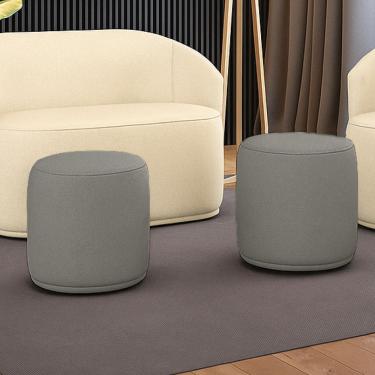 Imagem de Puff Redondo Orgânico para Sala Kit 2 Malu Linho M11 - D`Rossi