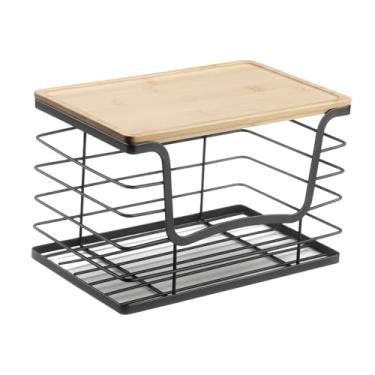 Imagem de WeiLaiKeQi Suporte de armazenamento para balcão de cozinha, dispensador de sacos de lixo com tampa de madeira, organizador de mesa empilhável para casa e embaixo