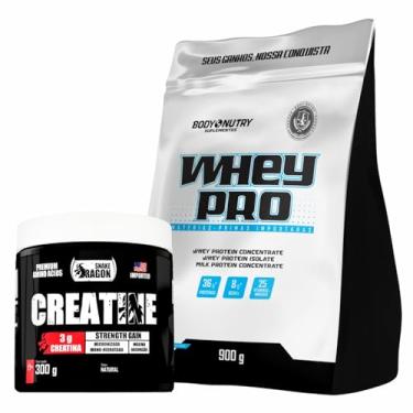 Imagem de Kit Whey Protein Isolado Concentrado Refil 900g Vitaminas Minerais Carboidratos + Creatina Monohidratada 3000mg Treino Academia Ganho Muscular Hipertrofia Força Energia Resistência 300g Pote (Creme de Baunilha)