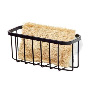 Imagem de iDesign Suporte de esponja de aço inoxidável resistente à ferrugem para pia de cozinha com ventosas, coleção Gia – conjunto de 1, preto fosco
