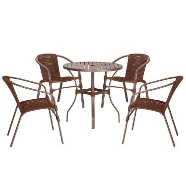 Imagem de 04 Cadeiras Floripa E Mesa Roma 100cm Marrom Trama Marrom
