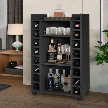 Imagem de Buffet Aparador Bélgica Adega Bar Com Rodízios Preto Fosco