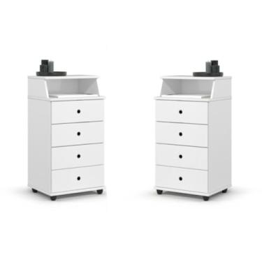 Imagem de KIT 2 Mesas de Cabeceira Luxo II com 4 Gavetas e Nicho Organizador de Quarto (BRANCO)
