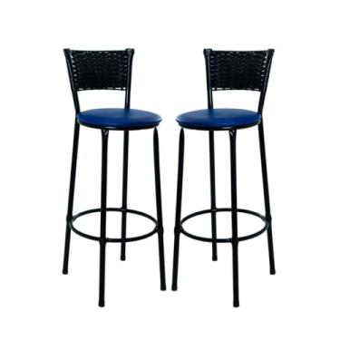 Imagem de 2 Banquetas Alta Junco Preto Cozinha Bancada Balcão Área de Churrasco Moderna Reforçada (2.bq.alta.preto/Azul)