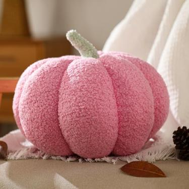 Imagem de YRXRUS Travesseiros de abóbora de Halloween, almofadas em forma de abóbora rosa para presentes, decoração de quarto de outono, travesseiro pequeno fofo de Halloween, travesseiro de lã de pelúcia