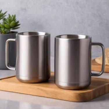 Imagem de Caneca Térmica Parede Dupla em Aço Inox Cinza 350ml com Tampa Hermética - Estilo Liso