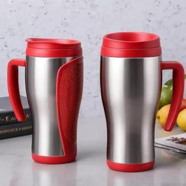 Imagem de Caneca Térmica Parede Dupla em Aço Inox Vermelha 550ml com Canudo - Estilo Texturizado