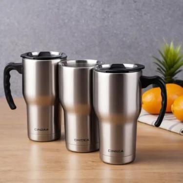 Imagem de Caneca Térmica Parede Dupla em Aço Inox Cinza 650ml com Tampa Hermética - Estilo Esportivo