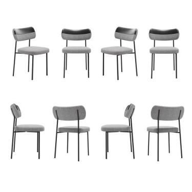 Imagem de Cadeiras de Jantar Base Ferro Nile kit 8 PU Preto/Linho Cinza A08 - D'