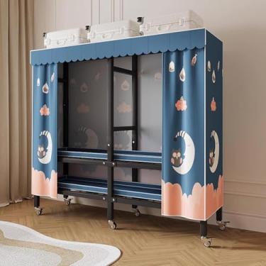 Imagem de Organizadores De Armário Suspenso Prateleiras De Armazenamento Organização Com Rodas Guarda-roupa De Tecido Fácil De Instalar Guarda-roupa Portátil Dobrável, Blue, 170cm