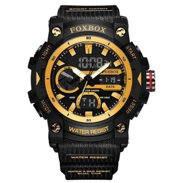 Imagem de Relógio De Quartzo Masculino Esportivo Digital Led 5atm A Prova D´agua Preto Dourado