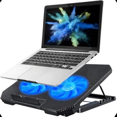 Imagem de Suporte Para Notebook BM-763 com Base Refrigerada, 2 Coolers Silenciosos, 8 Níveis de Inclinação Ajustável, USB Extra e LED Azul – Compatível com 12" a 17