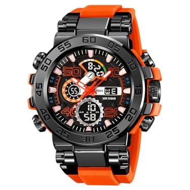 Imagem de Relógio masculino digital à prova d'água, mostrador grande, analógico, quartzo, tático, militar, alarme, relógio masculino, relógio esportivo multifuncional, Laranja, Casual