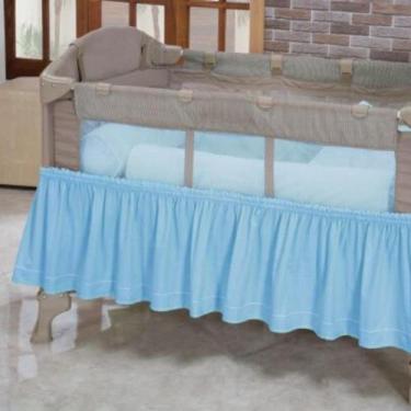Imagem de Saia Elasticada Para Berço Desmontável Camping Azul - Tropical Baby