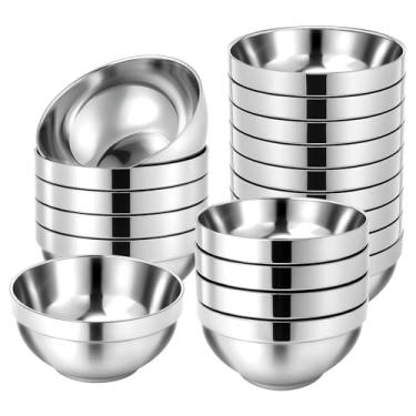 Imagem de EupHHonycs Conjunto de 20 tigelas de aço inoxidável de 368 g com parede dupla isolada, tigela leve e inquebrável para molhos, arroz, macarrão, sorvete