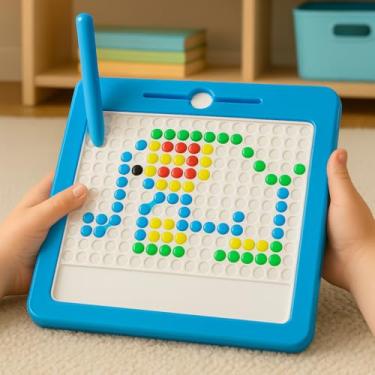 Imagem de Quadro Infantil de Pinos Coloridos com Caneta magnética, Brinquedo Educativo, para Desenvolvimento de Criatividade (Azul)