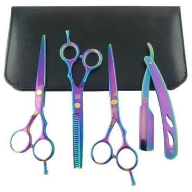 Imagem de Kit 3 Tesouras Barbeiro Profissional Furta Cor 6.0 Estojo - Obopekal