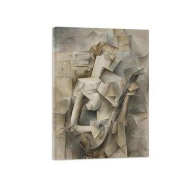 Imagem de Pinturas Famosas Arte Parede-Imagens em Tela-Girl with a Mandolin-Pôster e Impressões para Sala de Estar Quarto Casa 50x70cm20x27in Tela Embrulhada