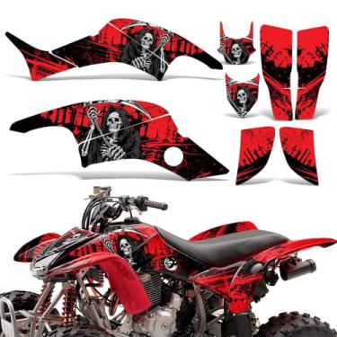 Imagem de Wolfcore Decals, Kit de gráficos ATV: adesivos Quad para Honda TRX 400EX (1999-2007), com design Reaper V2 em vermelho, transforme seu passeio com adesivos legais de quadriciclo!