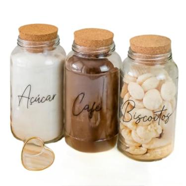 Imagem de Kit Cantinho do Café 810ml | ESCOLHA SEU KIT | Potes de Vidro | Tampa de Cortiça com ou sem Adesivos | Armazenamento(Café, Açúcar e Biscoitos)