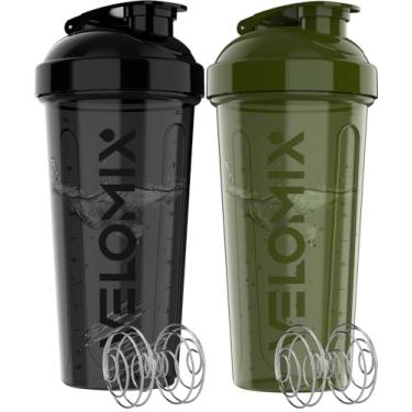 Imagem de VELOMIX Pacote com 2 frascos de proteína de 800 ml para misturas de proteínas - batedor de 2 fios | Coqueteleiras à prova de vazamento para shakes de proteína | Pacote de garrafa coqueteleira de