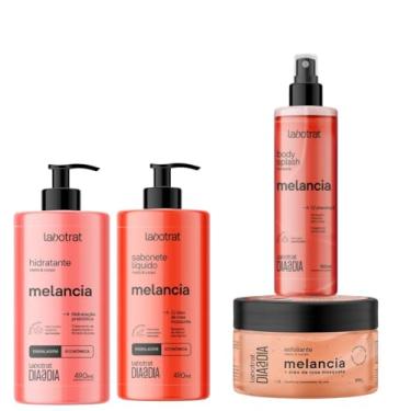 Imagem de Kit Labotrat Melancia Dia a Dia – Esfoliante 300g, Hidratante 490ml, Sabonete Líquido 490ml e Body Splash 190ml – Rosto e Corpo – Com Rosa Mosqueta, Colágeno, Prebióticos e Vitamina E – Vegano, Sem Parabenos, Cruelty Free