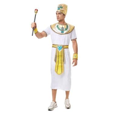 Imagem de GOBWCOT Fantasia masculina de faraó egípcio Faraon King Toga Halloween cosplay rei Tut roupa adulto