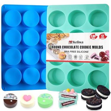 Imagem de 2 moldes de silicone para biscoito de chocolate Oreo, molde redondo de silicone de 12 cavidades, molde de cozimento para Oreo, chocolate, biscoito, doces, mini bolo, geleia, muffincakes