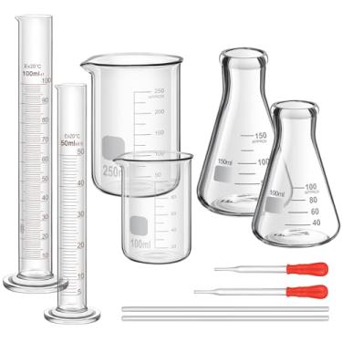 Imagem de Frienda Vidro de laboratório de 100/250 ml inclui cilindro graduado, conjunto de copos de vidro, conta-gotas de vidro, haste de agitação, copos de medição para suprimentos de química de ciência de