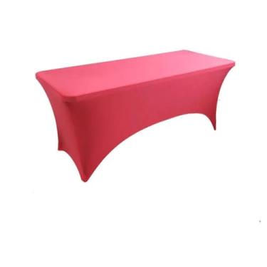 Imagem de Toalha de mesa de elastano opcional de 4 pés, 5 pés, 6 pés e 8 pés, alta elasticidade, capa de mesa de casamento, hotel, aniversário, toalha de mesa dobrável para coquetel, rosa vermelha, 6 pés (181