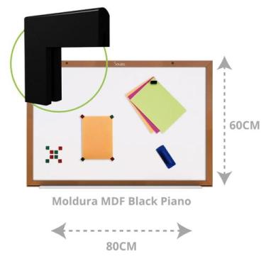 Imagem de QUADRO BRANCO SOUZA LUXO MAGNÉTICO 80x60CM MOLD., MDF BLACK PIANO