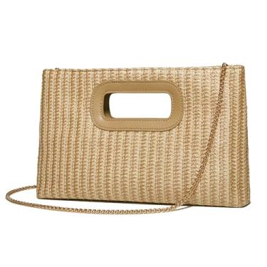 Imagem de Bolsa feminina conversível moderna de vime falso e ráfia 2025 com alça transversal em tons neutros, Raffia, Small, Moderno