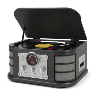 Imagem de Vitrola Toca-Discos Retrô Spazio Ebony, Design Vintage com Controles Analógicos, Reprodutor de Vinil com Display Digital