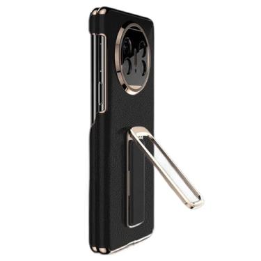 Imagem de FWYANZH Capa de couro genuíno para Huawei Mate X6, suporte de alça de mão invisível, capa traseira, dobradiça, capa de proteção de lente de câmera antiarranhões, preta, Mate X6