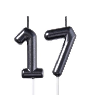 Imagem de Velas pretas de aniversário de 17 e 71 cm, número 17 e 71, topo de bolo número 17 e 71 para meninos, meninas, festas temáticas